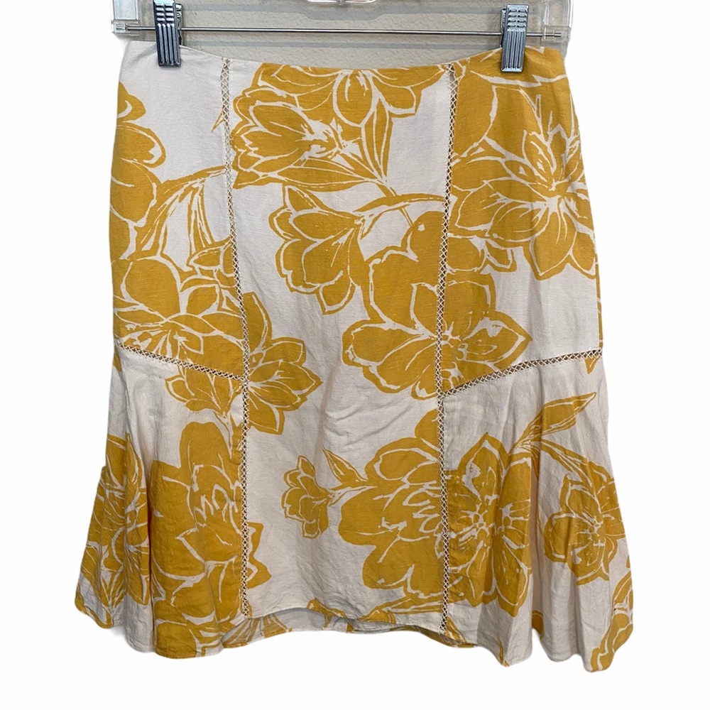 Ann Taylor Petite Yellow Floral Spring Skirt 2P